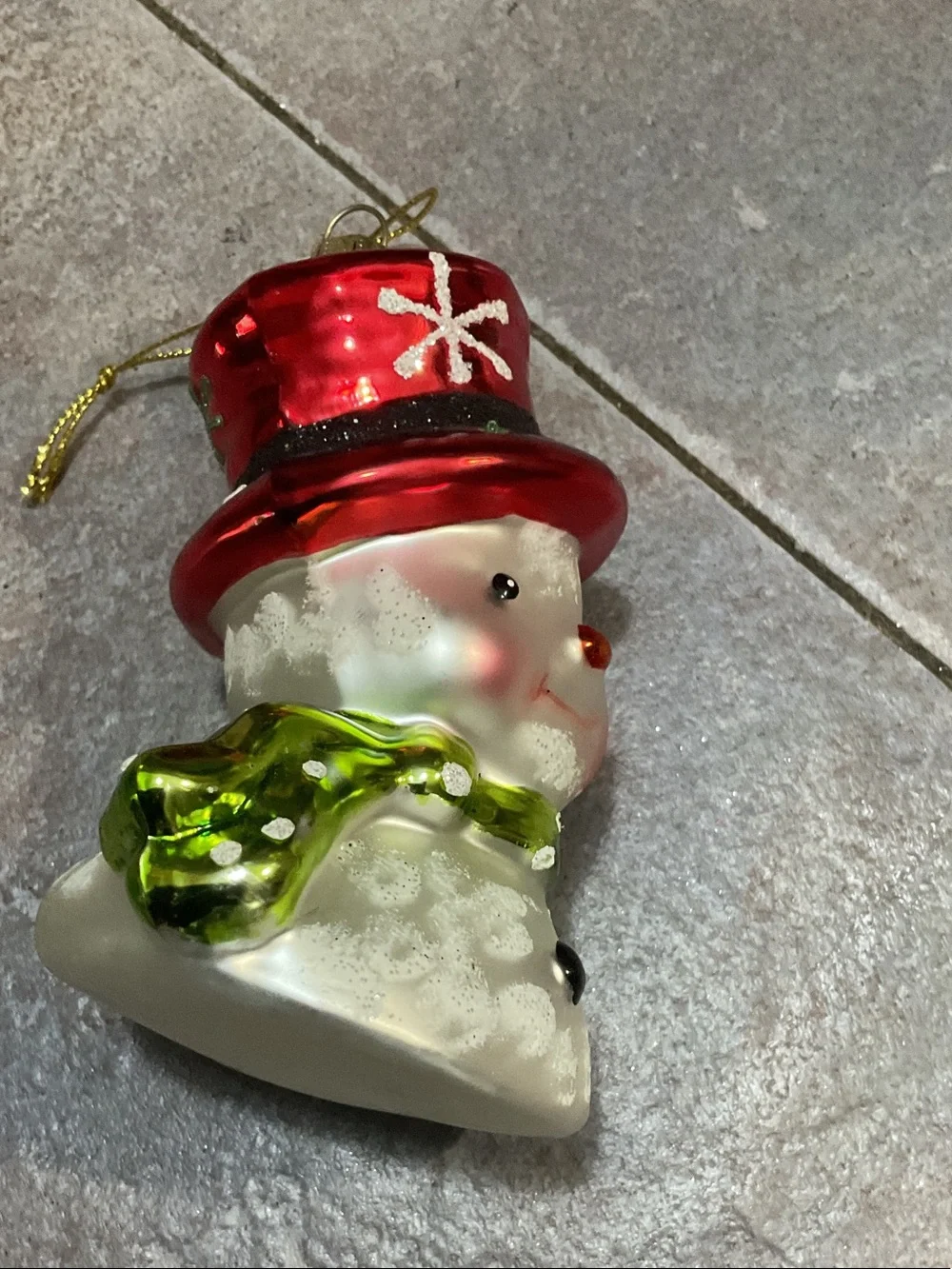 Holiday Snowman Ornament with Red Hat and Green Scarf